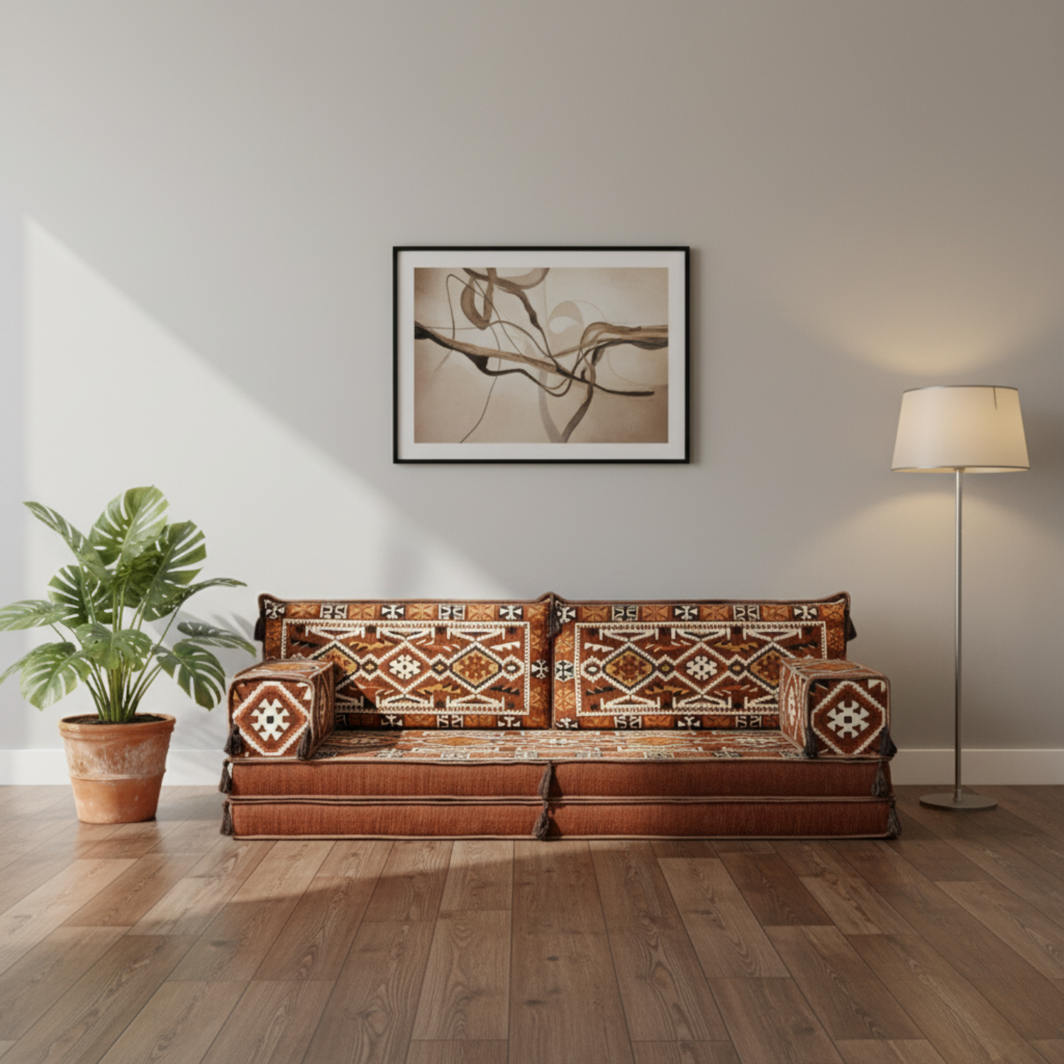 Arabic Loveseat Sofa Set – Brown Loveseat Set with 4 and 8 Inch Cushion Options