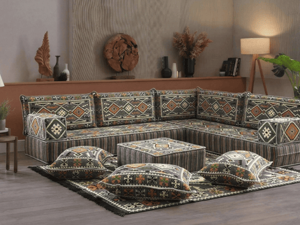 Cappadocia Kilim L-shaped Arabic floor sofa, Dark Gray 8-inch, photo 2