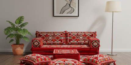 Arabic Loveseat Sofa Set – Red Loveseat Set with 4 and 8 Inch Cushion Options