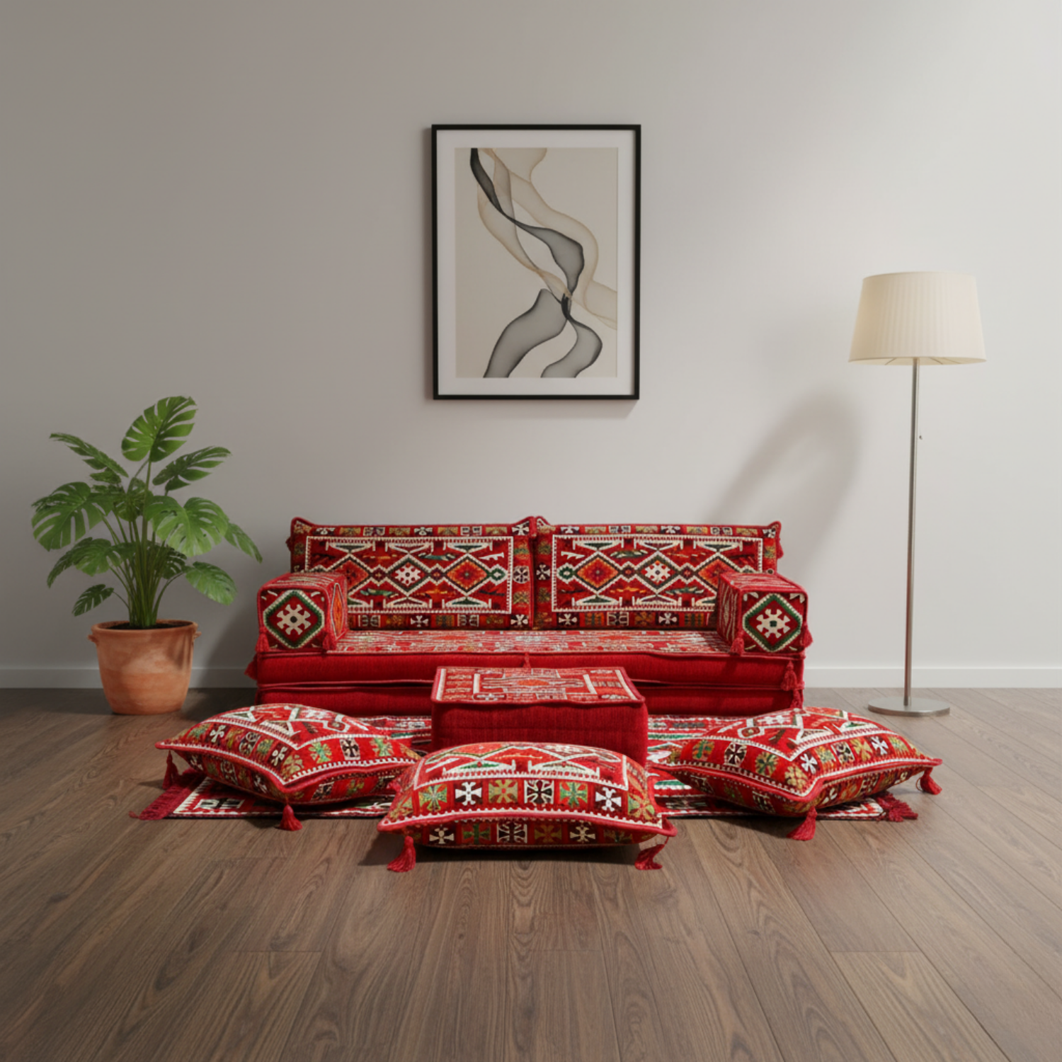 Arabic Loveseat Sofa Set – Red Loveseat Set with 4 and 8 Inch Cushion Options