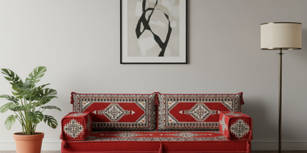 Arabic Loveseat Sofa – Red Loveseat with 4 and 8 Inch Cushion Options