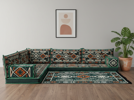 Cappadocia Kilim L-shaped Arabic floor sofa, Green 4-inch, photo 4