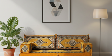 Arabic Loveseat Sofa – Yellow Loveseat with 4 and 8 Inch Cushion Options