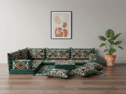 Cappadocia Kilim L-shaped Arabic floor sofa, Green 4-inch, photo 1