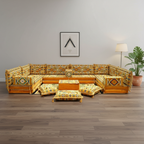Arabic Floor Sofa Set – Yellow U Shaped Majlis Sectional with 8 Inch Cushions