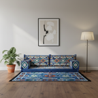 Arabic Loveseat Sofa Set – Blue Loveseat Set with 4 and 8 Inch Cushion Options