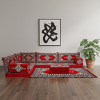 Arabic Floor Sofa Set – Maroon L Shaped Majlis Sectional with 4 Inch Cushions