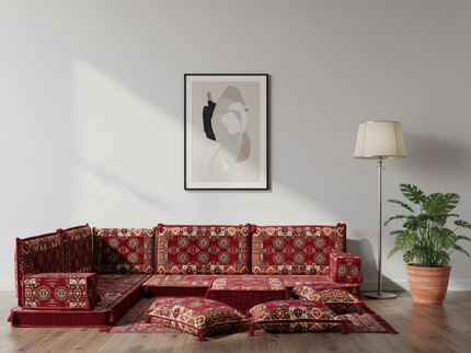Bukhara L-shaped Arabic floor sofa, Burgundy 4-inch, photo 1