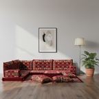 Arabic Floor Sofa Set – Maroon L Shaped Majlis Sectional with 4 Inch Cushions