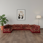 Arabic Floor Sofa Set – Maroon U Shaped Majlis Sectional with 4 Inch Cushions