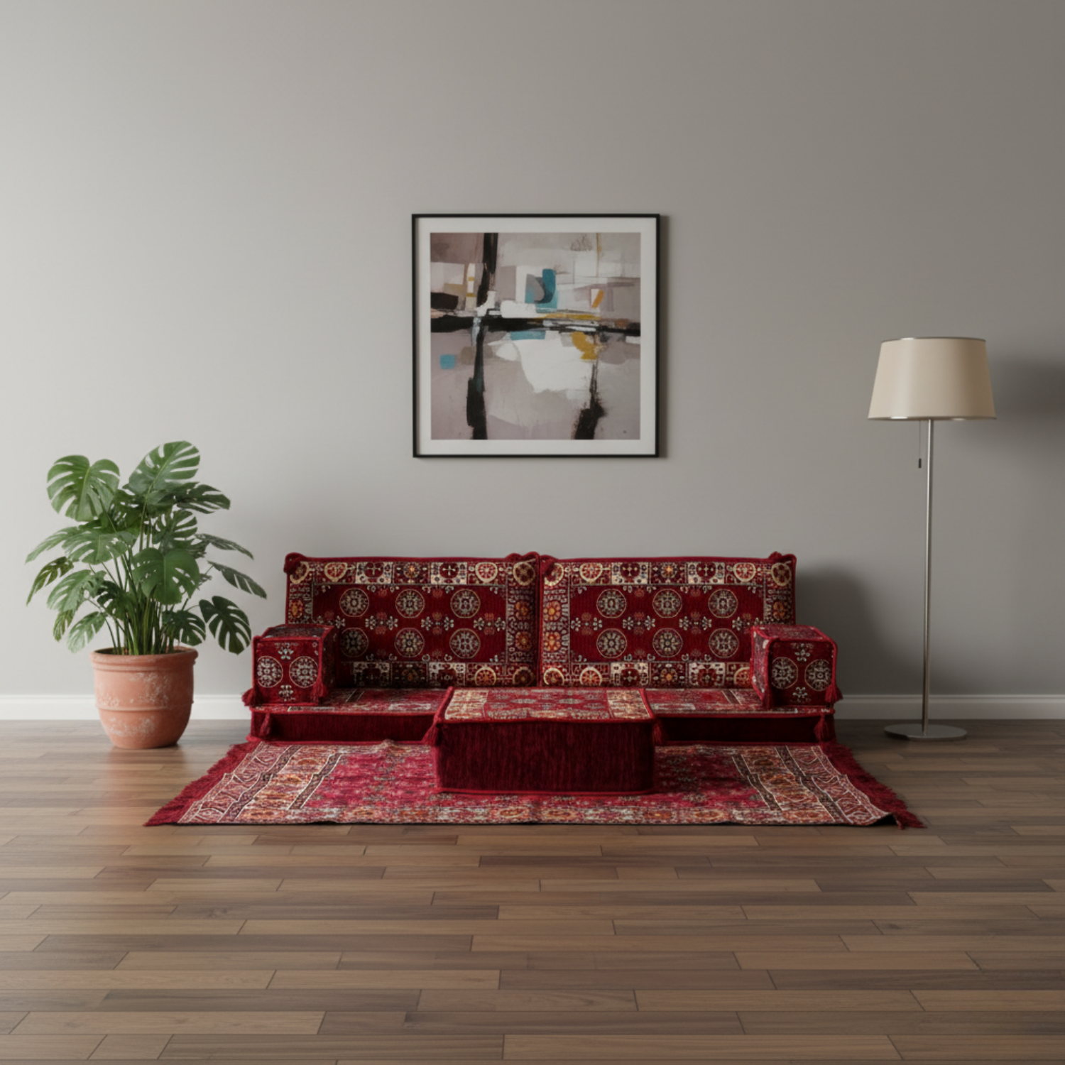 Arabic Loveseat Sofa Set – Maroon Loveseat Set with 4 and 8 Inch Cushion Options