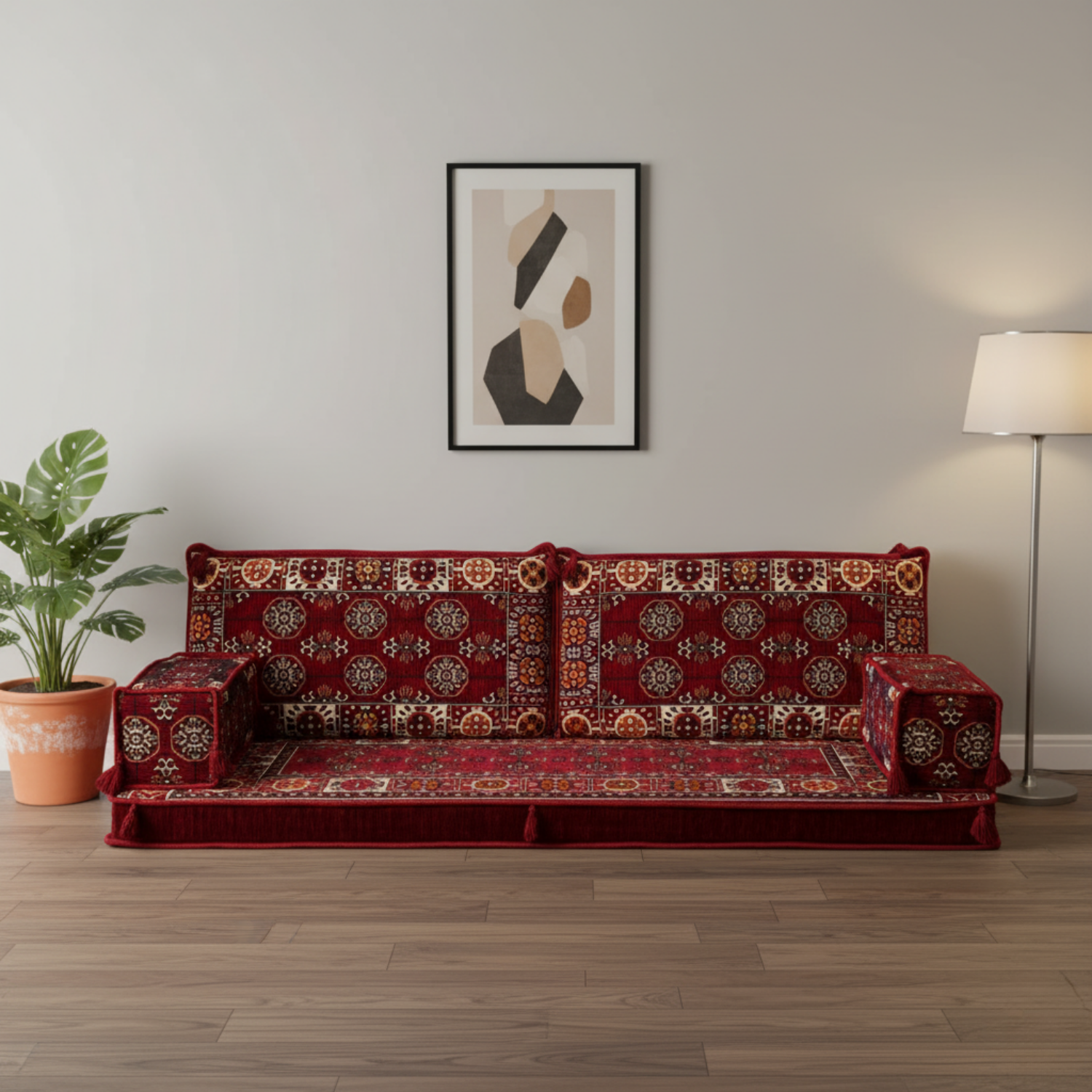 Arabic Loveseat Sofa – Maroon Loveseat with 4 and 8 Inch Cushion Options