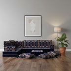 Arabic Floor Sofa Set – Navy L Shaped Majlis Sectional with 8 Inch Cushions