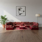 Arabic Floor Sofa Set – Maroon U Shaped Majlis Sectional with 8 Inch Cushions