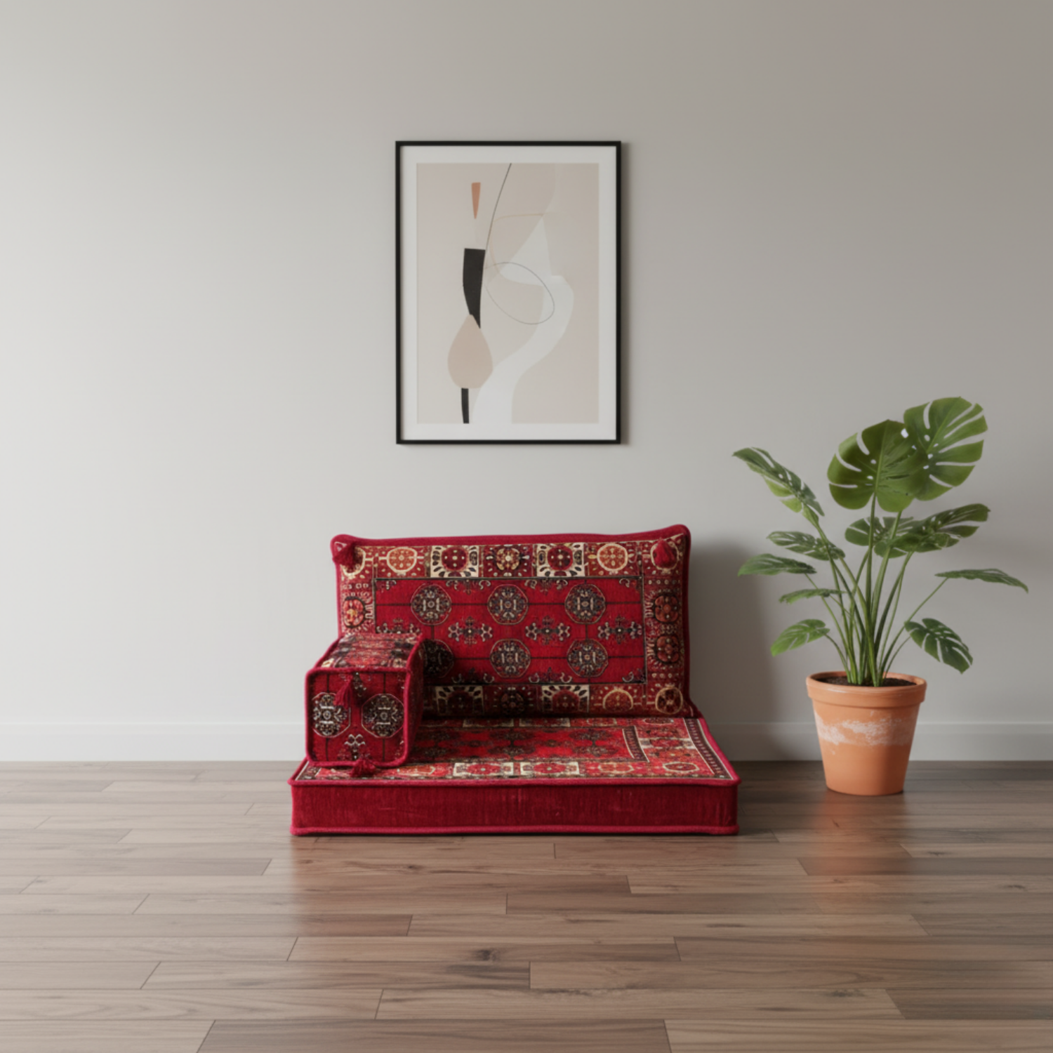 Arabic Half Loveseat Sofa – Red Half Loveseat with 4 and 8 Inch Cushion Options