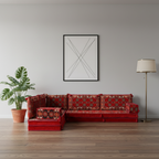 Arabic Floor Sofa Set – Red L Shaped Majlis Sectional with 8 Inch Cushions