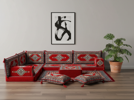 Topkapi L-shaped Arabic floor sofa, Burgundy 4-inch, photo 1