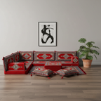 Arabic Floor Sofa Set – Maroon L Shaped Majlis Sectional with 4 Inch Cushions