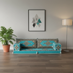 Arabic Loveseat Sofa – Turquoise Loveseat with 4 and 8 Inch Cushion Options