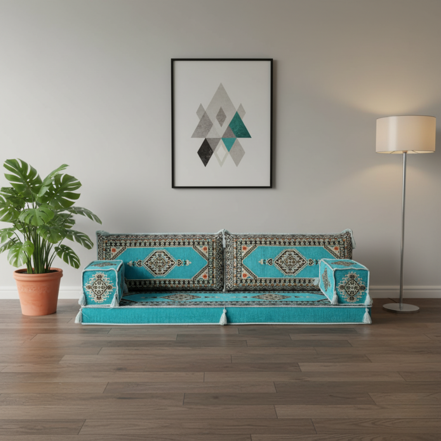 Arabic Loveseat Sofa – Turquoise Loveseat with 4 and 8 Inch Cushion Options