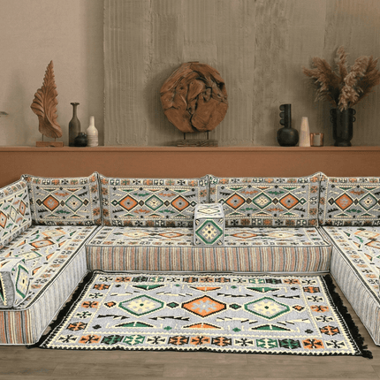 Arabic Floor Sofa Set – Gray U Shaped Majlis Sectional with 8 Inch Cushions