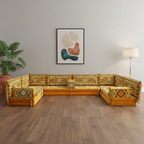 Arabic Floor Sofa Set – Yellow U Shaped Majlis Sectional with 8 Inch Cushions