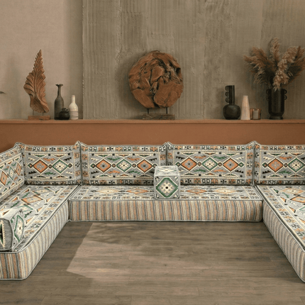 Arabic Floor Sofa Set – Gray U Shaped Majlis Sectional with 8 Inch Cushions