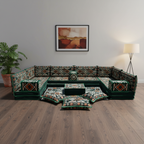 Arabic Floor Sofa Set – Green U Shaped Majlis Sectional with 8 Inch Cushions