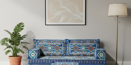 Arabic Loveseat Sofa Set – Navy Blue Loveseat Set with 4 and 8 Inch Cushion Options