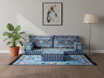 Cappadocia Kilim Arabic majlis loveseat set, Light Blue, photo 3