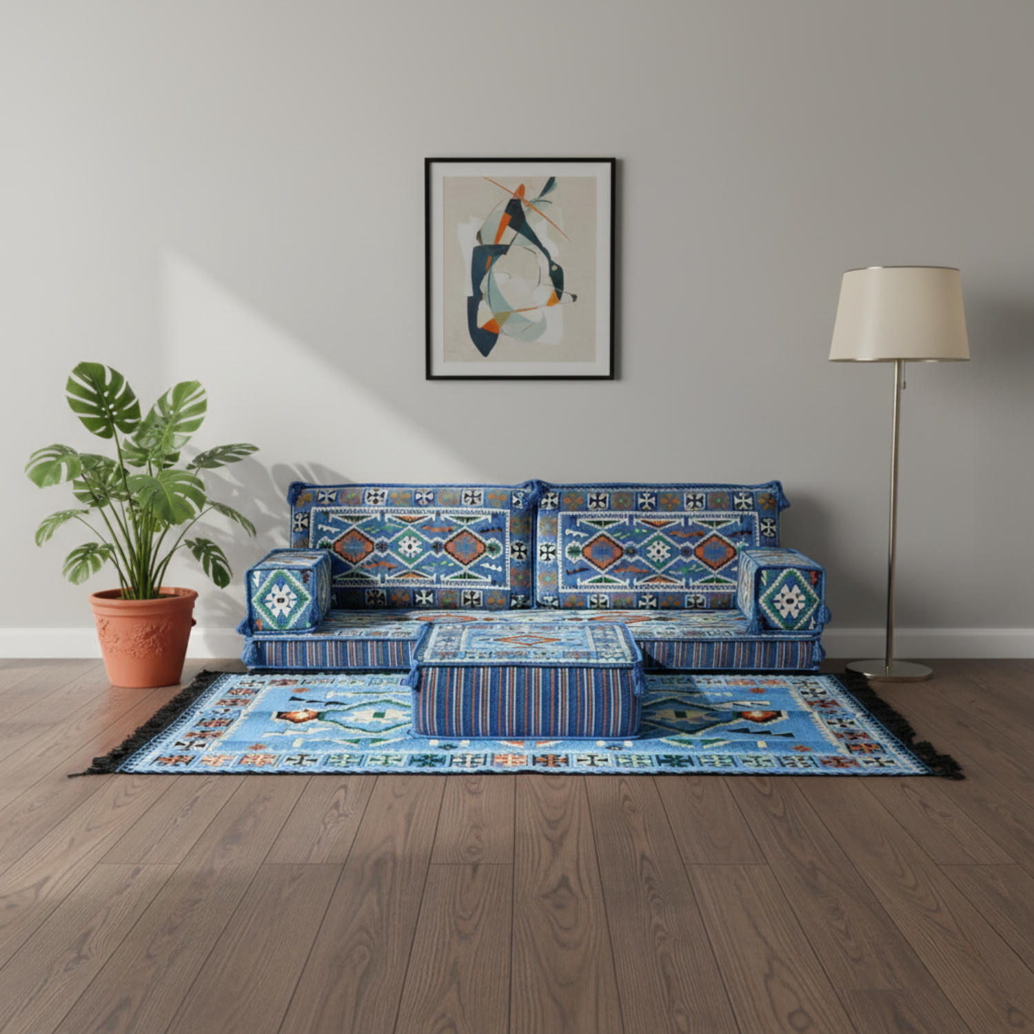 Arabic Loveseat Sofa Set – Navy Blue Loveseat Set with 4 and 8 Inch Cushion Options