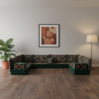 Arabic Floor Sofa Set – Green U Shaped Majlis Sectional with 8 Inch Cushions