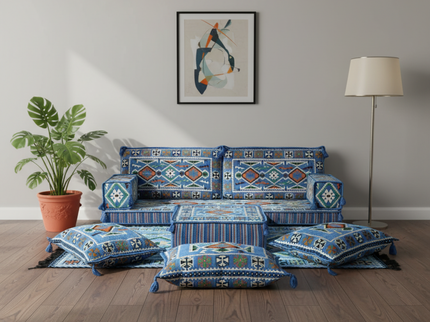 Cappadocia Kilim Arabic majlis loveseat set, Light Blue, photo 4