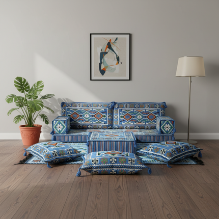 Arabic Loveseat Sofa Set – Navy Blue Loveseat Set with 4 and 8 Inch Cushion Options
