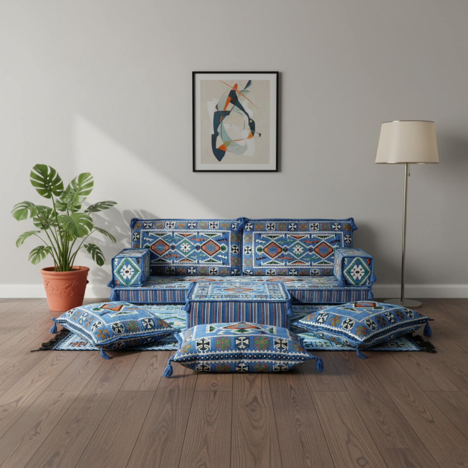 Arabic Loveseat Sofa Set – Navy Blue Loveseat Set with 4 and 8 Inch Cushion Options