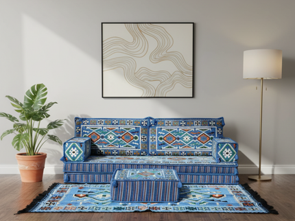 Cappadocia Kilim Arabic majlis loveseat set, Light Blue, photo 6