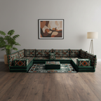 Arabic Floor Sofa Set – Green U Shaped Majlis Sectional with 8 Inch Cushions