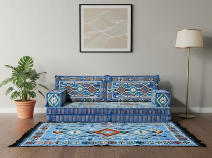 Cappadocia Kilim Arabic majlis loveseat set, Light Blue, photo 7