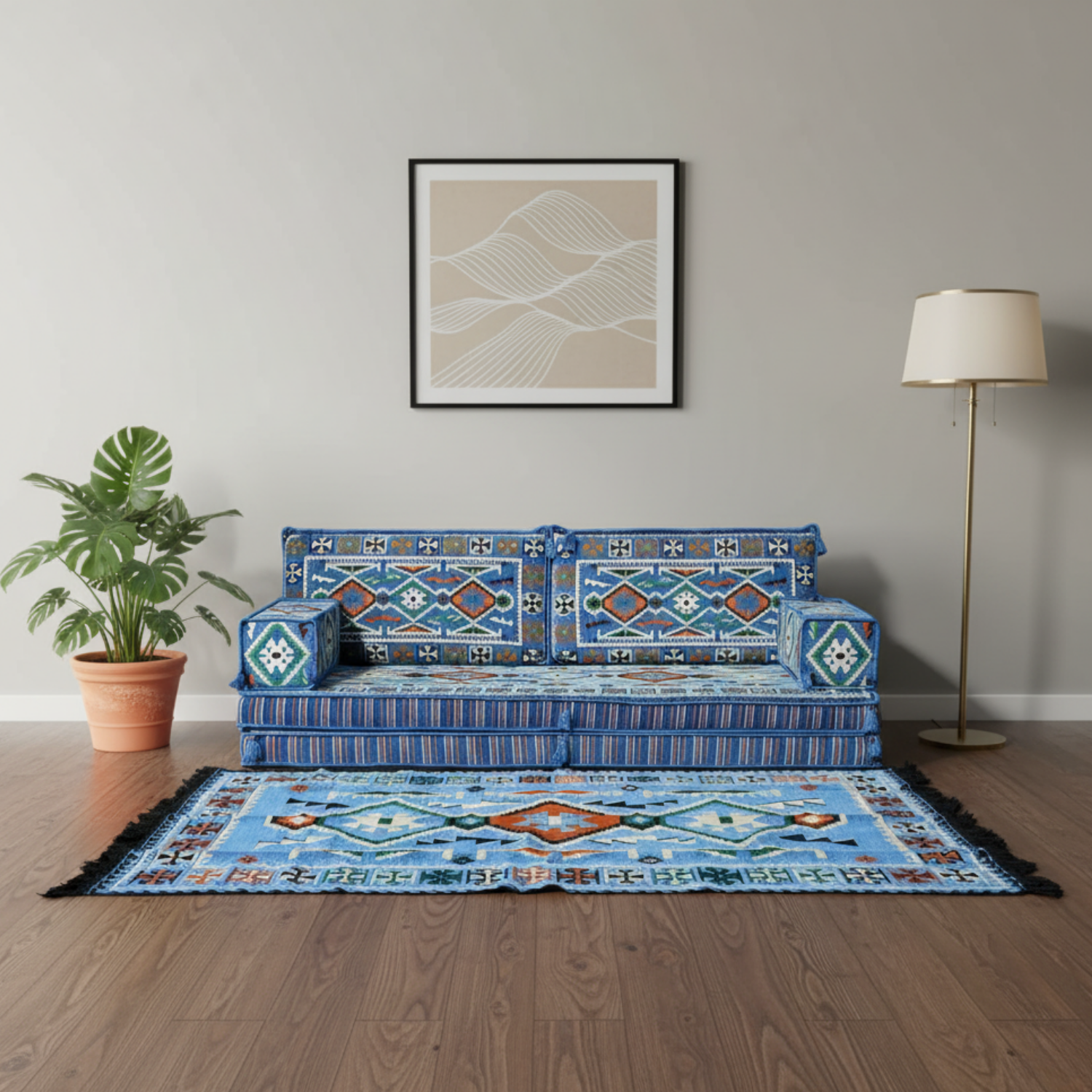 Arabic Loveseat Sofa Set – Navy Blue Loveseat Set with 4 and 8 Inch Cushion Options