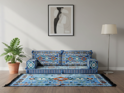 Cappadocia Kilim Arabic majlis loveseat set, Light Blue, photo 5
