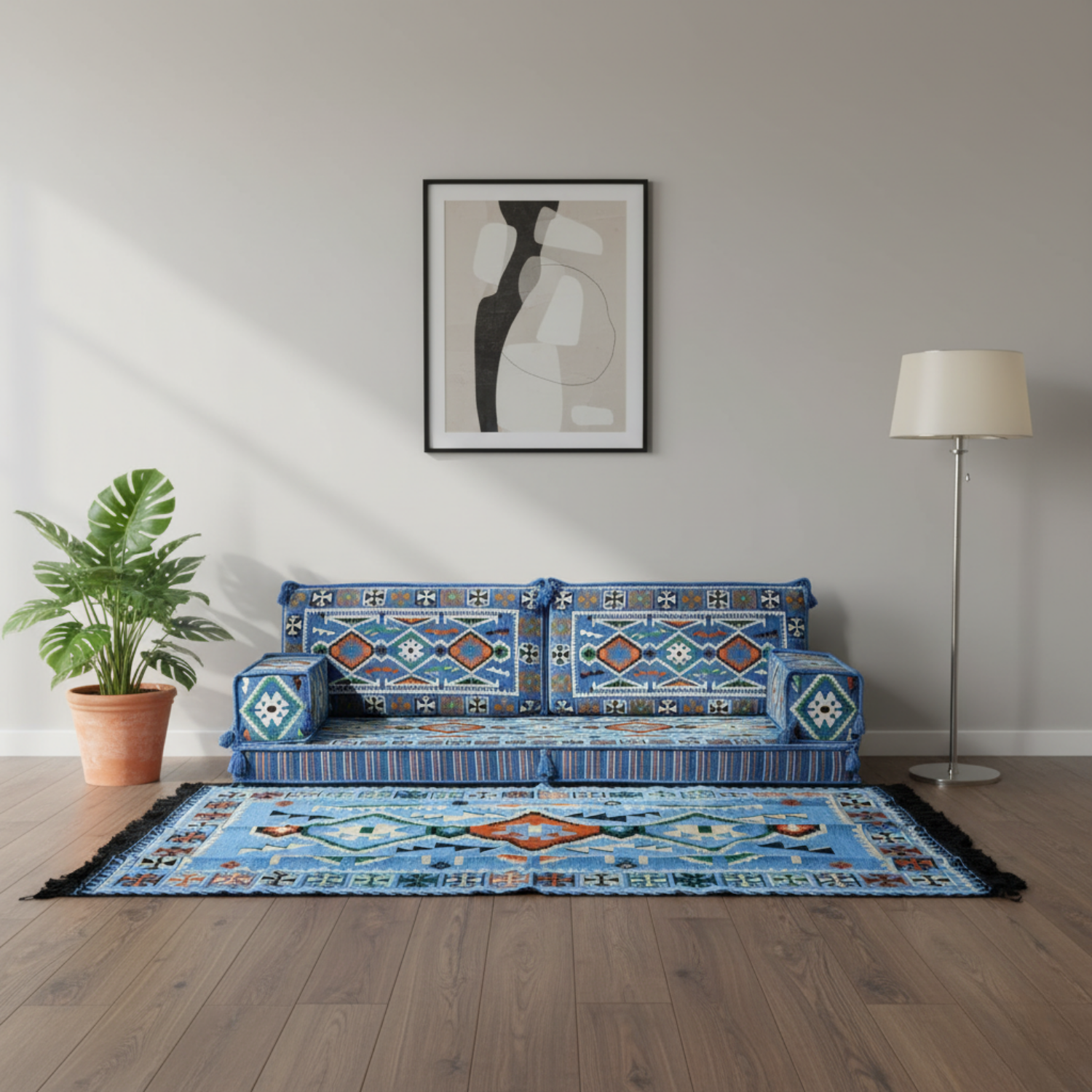 Arabic Loveseat Sofa Set – Navy Blue Loveseat Set with 4 and 8 Inch Cushion Options