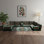 Arabic Floor Sofa Set – Green U Shaped Majlis Sectional with 4 Inch Cushions