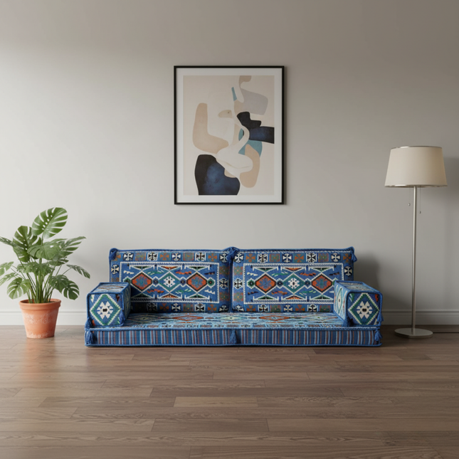 Arabic Loveseat Sofa Set – Navy Blue Loveseat Set with 4 and 8 Inch Cushion Options