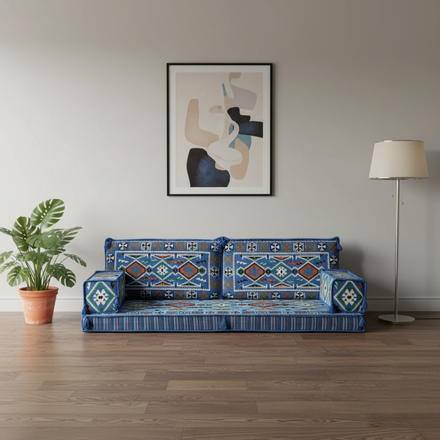 Arabic Loveseat Sofa Set – Navy Blue Loveseat Set with 4 and 8 Inch Cushion Options