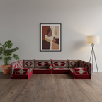 Arabic Floor Sofa Set – Maroon U Shaped Majlis Sectional with 8 Inch Cushions