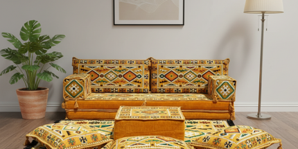 Arabic Loveseat Sofa Set – Yellow Loveseat Set with 4 and 8 Inch Cushion Options