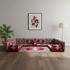 Arabic Floor Sofa Set – Maroon U Shaped Majlis Sectional with 4 Inch Cushions