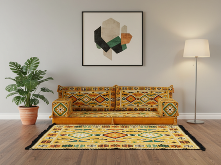 Cappadocia Kilim Arabic majlis loveseat set, Yellow, photo 2