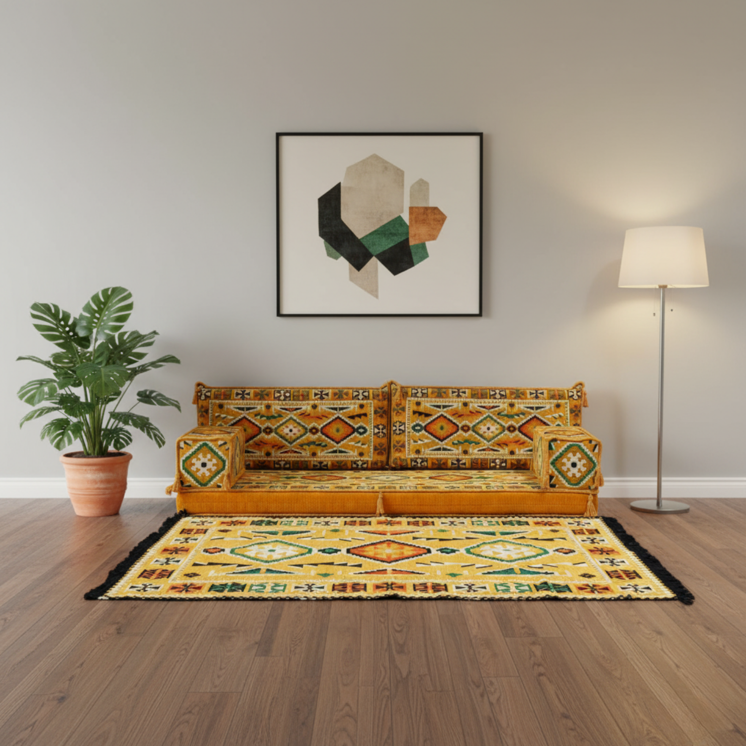 Arabic Loveseat Sofa Set – Yellow Loveseat Set with 4 and 8 Inch Cushion Options