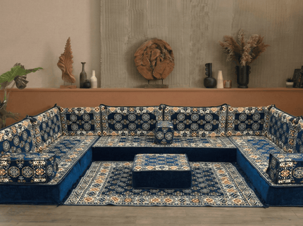 Bukhara U-shaped Arabic floor sofa, Navy 8-inch, photo 4